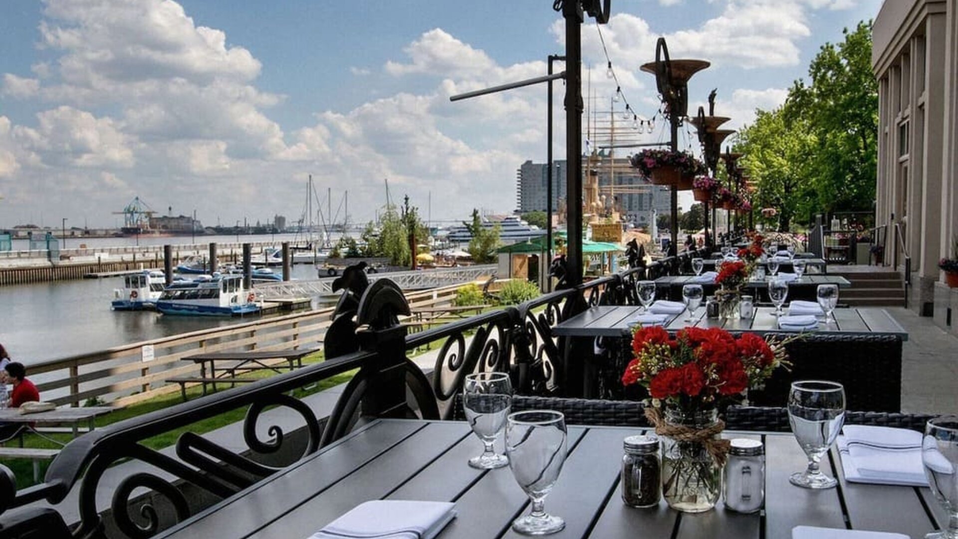 Beautiful outdoor terrace by the river at Hilton Philadelphia At Penn's Landing.