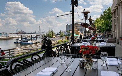 Beautiful outdoor terrace by the river at Hilton Philadelphia At Penn's Landing.