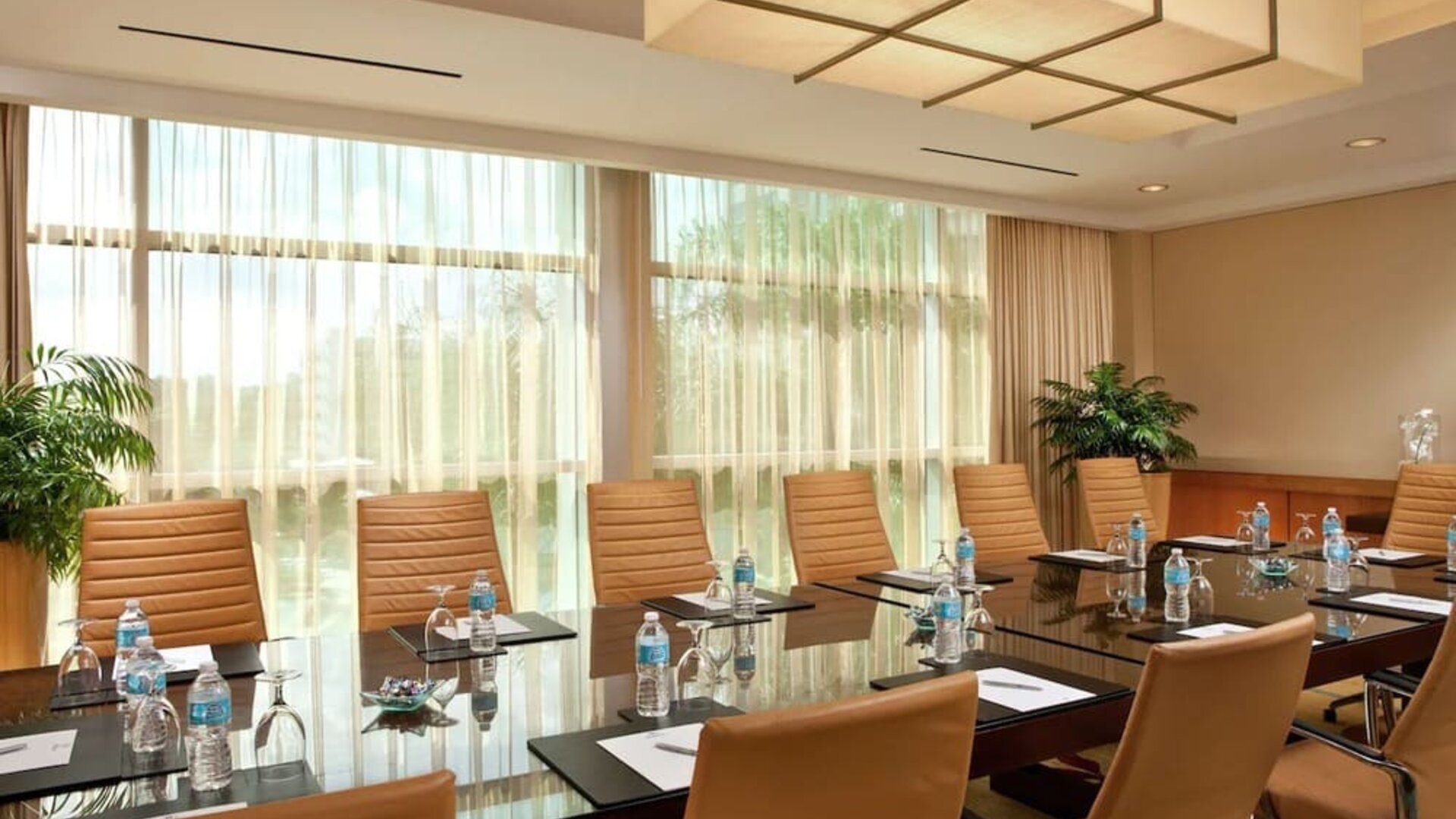 Professional meeting room with natural light at Hilton Orlando.