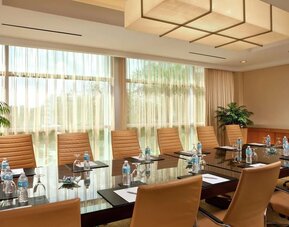 Professional meeting room with natural light at Hilton Orlando.