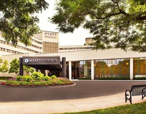 Hotel entrance at Hyatt Regency New Brunswick.