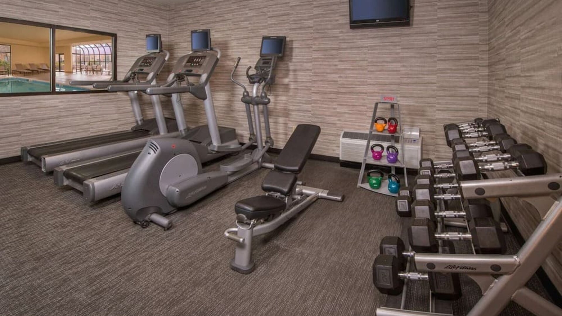 Well equipped fitness center at Sonesta Select Columbia.