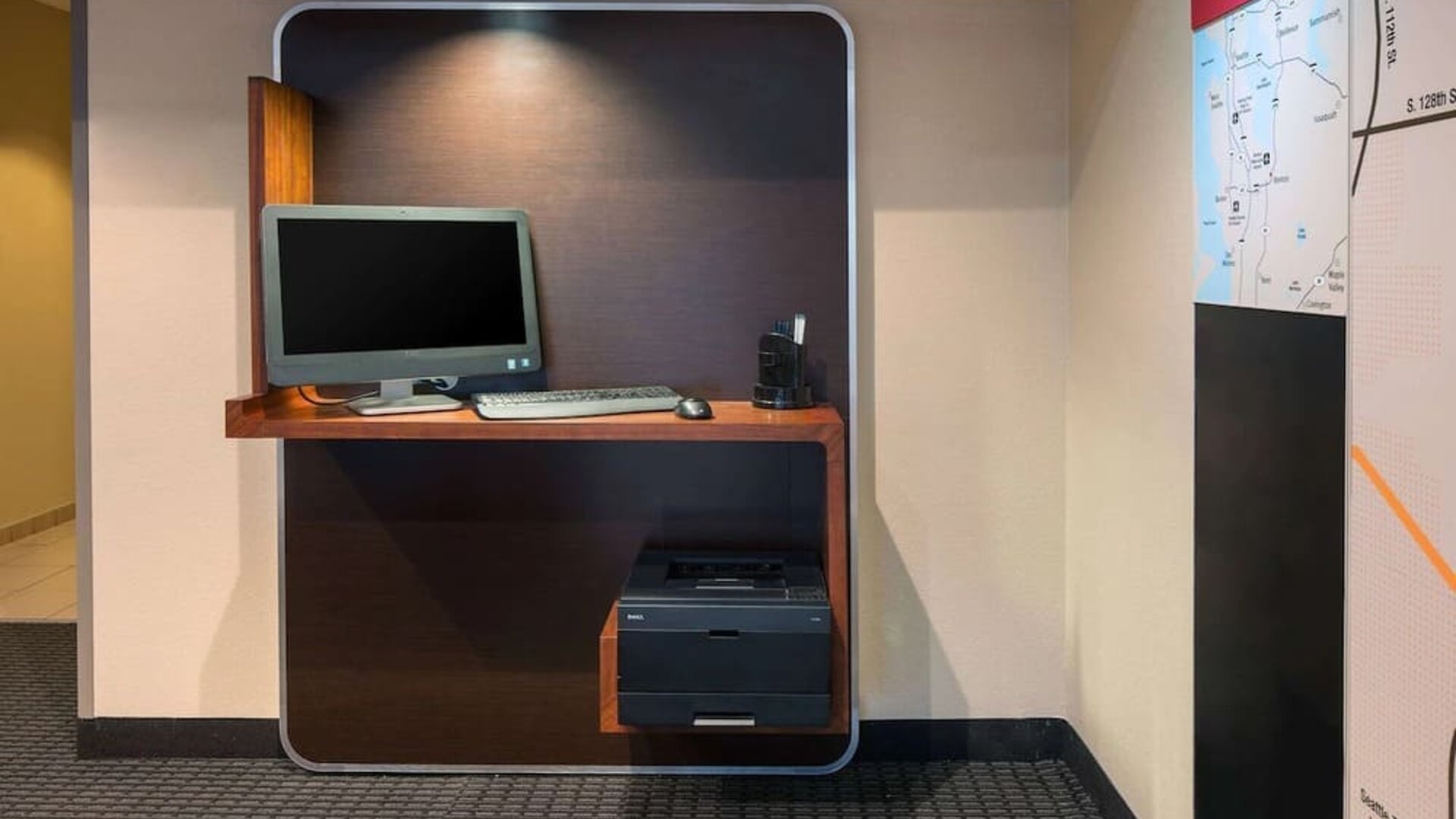 Business center with computer and printer at Sonesta Simply Suites Seattle Renton.