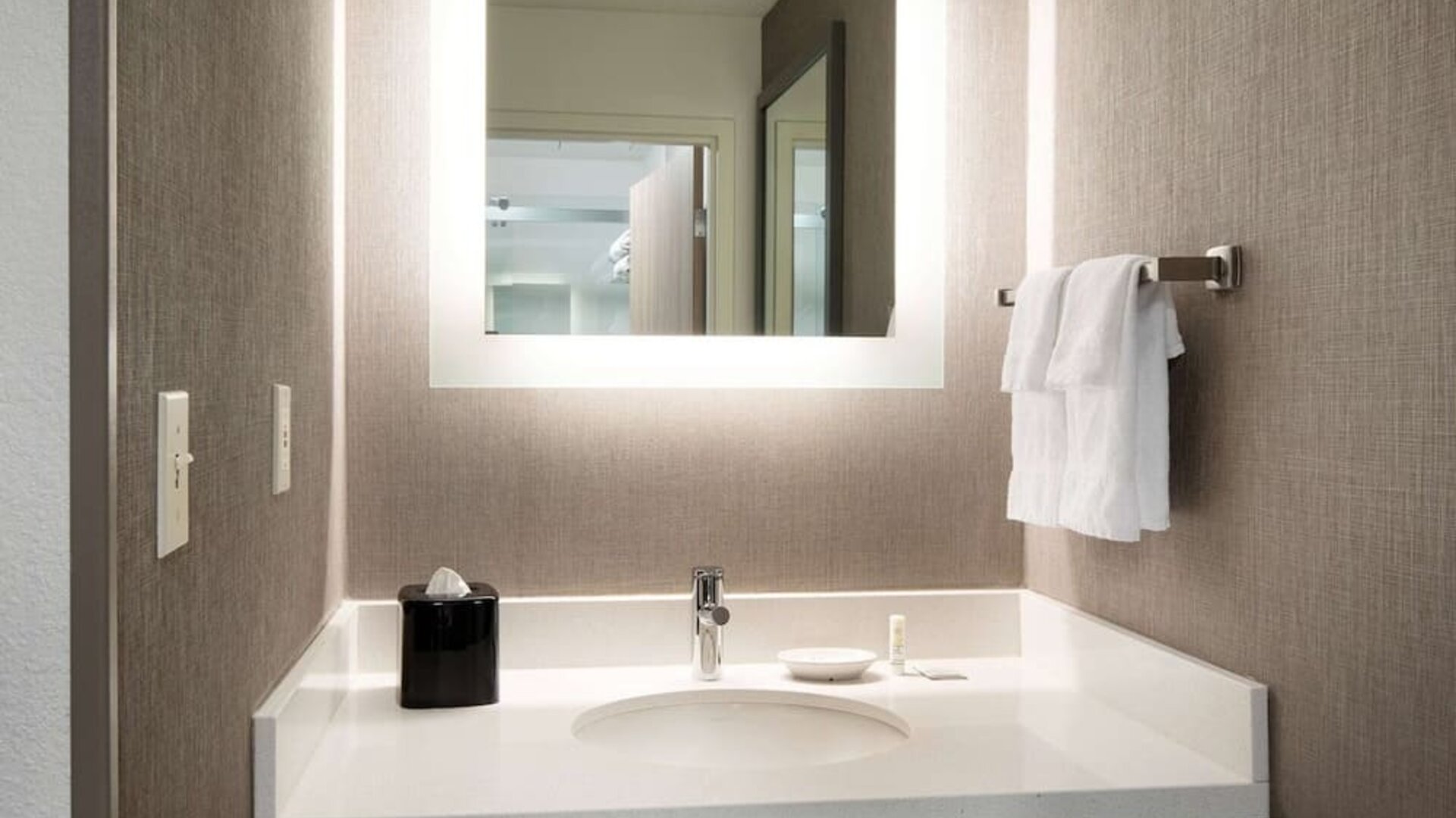 Private guest bathroom at Sonesta Select Seattle Renton.
