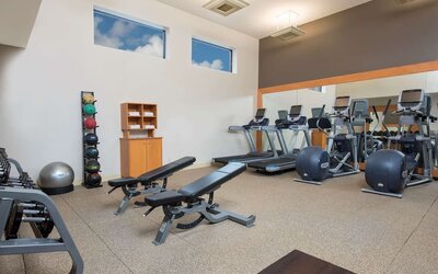 Fitness center at DoubleTree By Hilton Grand Rapids Airport.
