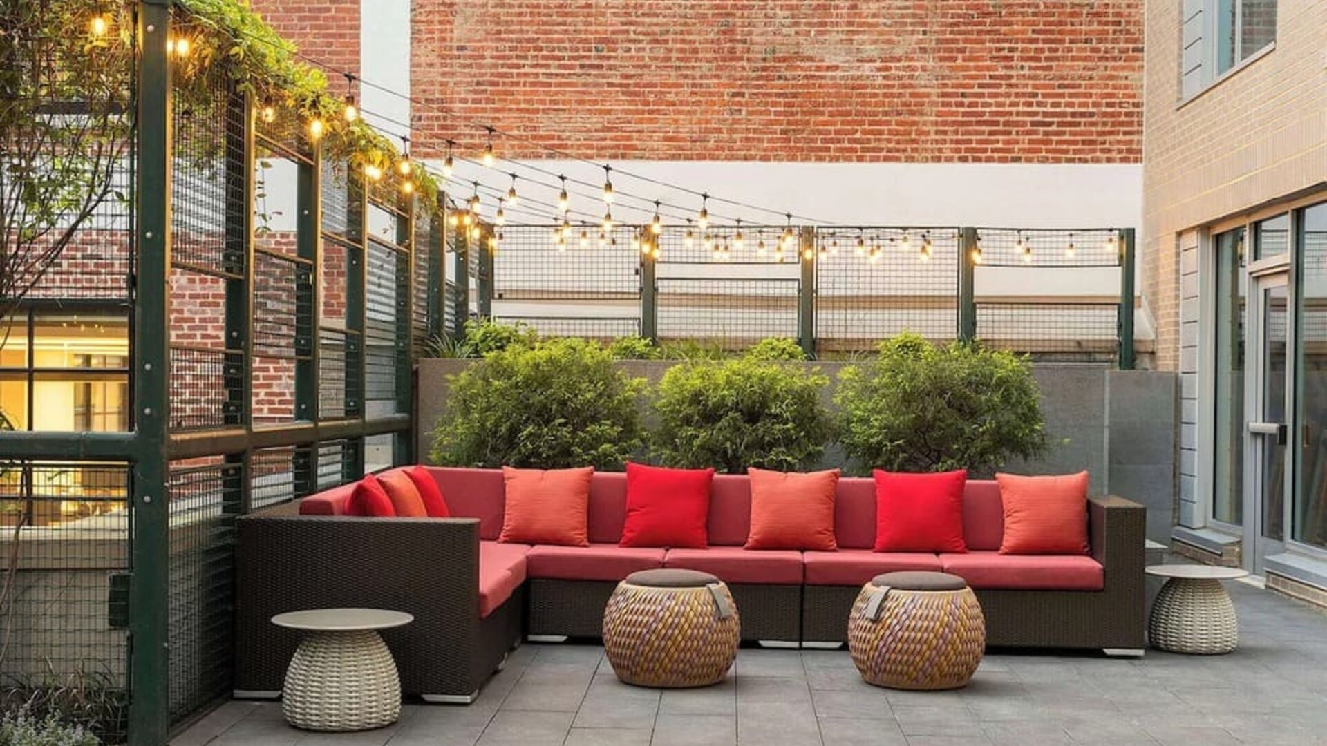Comfortable furniture in the courtyard of the Hilton Garden Inn Washington DC/Georgetown Area.