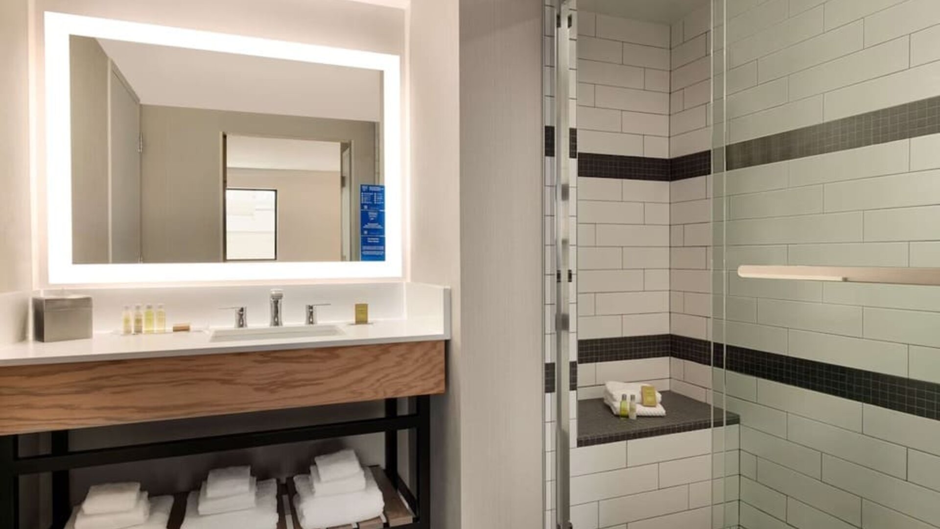 Guest bathroom with shower at DoubleTree By Hilton Canton Downtown.