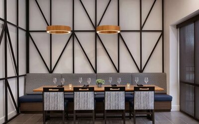 Dining area perfect for coworking at DoubleTree By Hilton Canton Downtown.