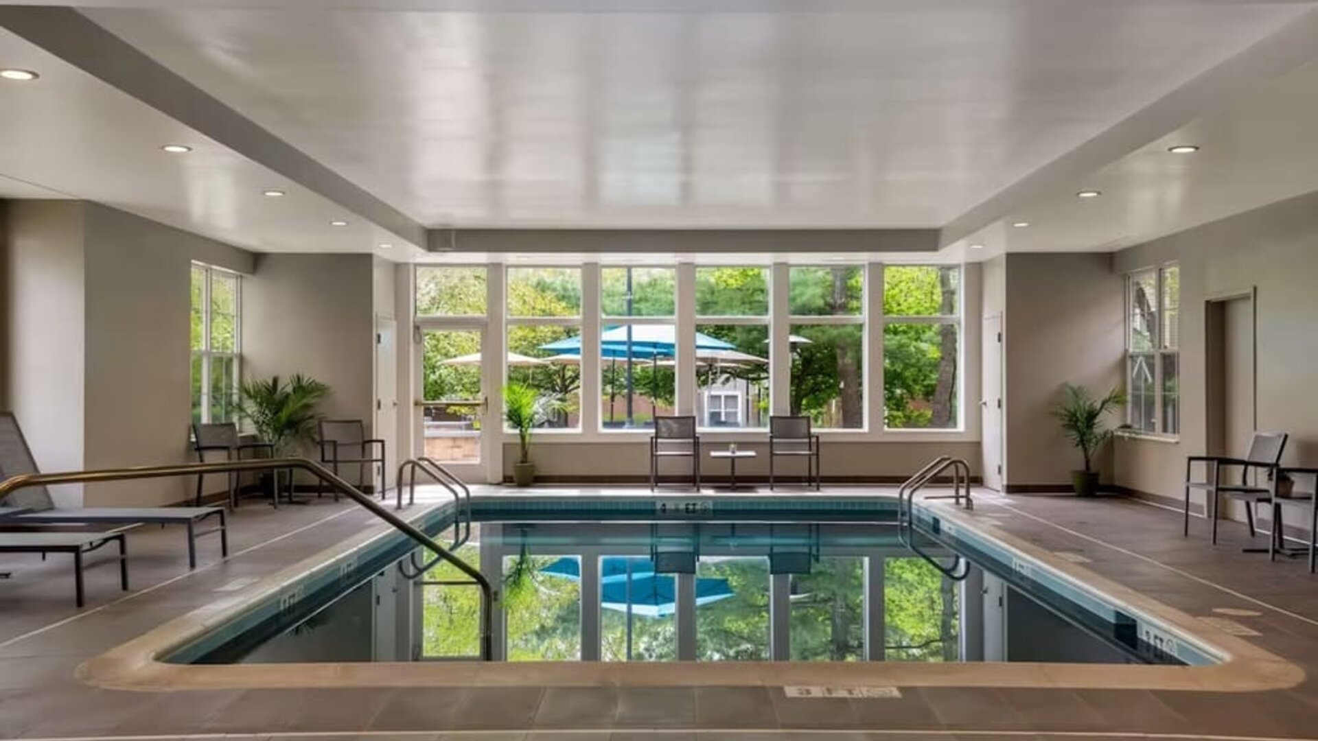 Relaxing indoor heated pool at Sonesta ES Suites Parsippany Morris Plains.