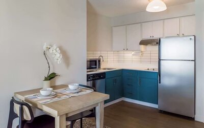 Day use room's kitchen and workspace at Sonesta ES Suites Austin The Domain Area.