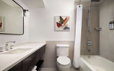 Private guest bathroom at Sonesta White Plains Downtown.