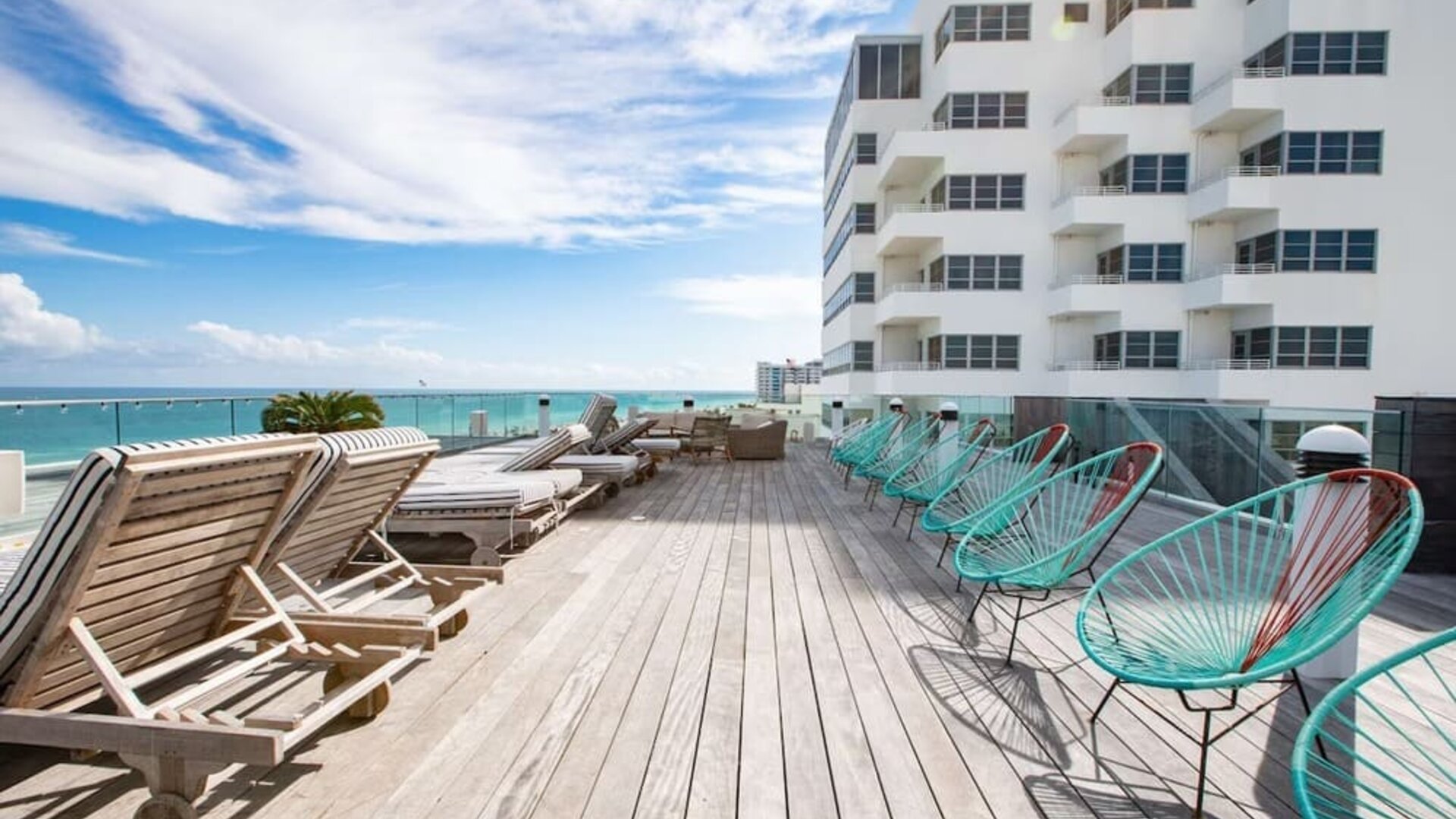 Terrace with lounge seating at Nautilus Sonesta Miami Beach.