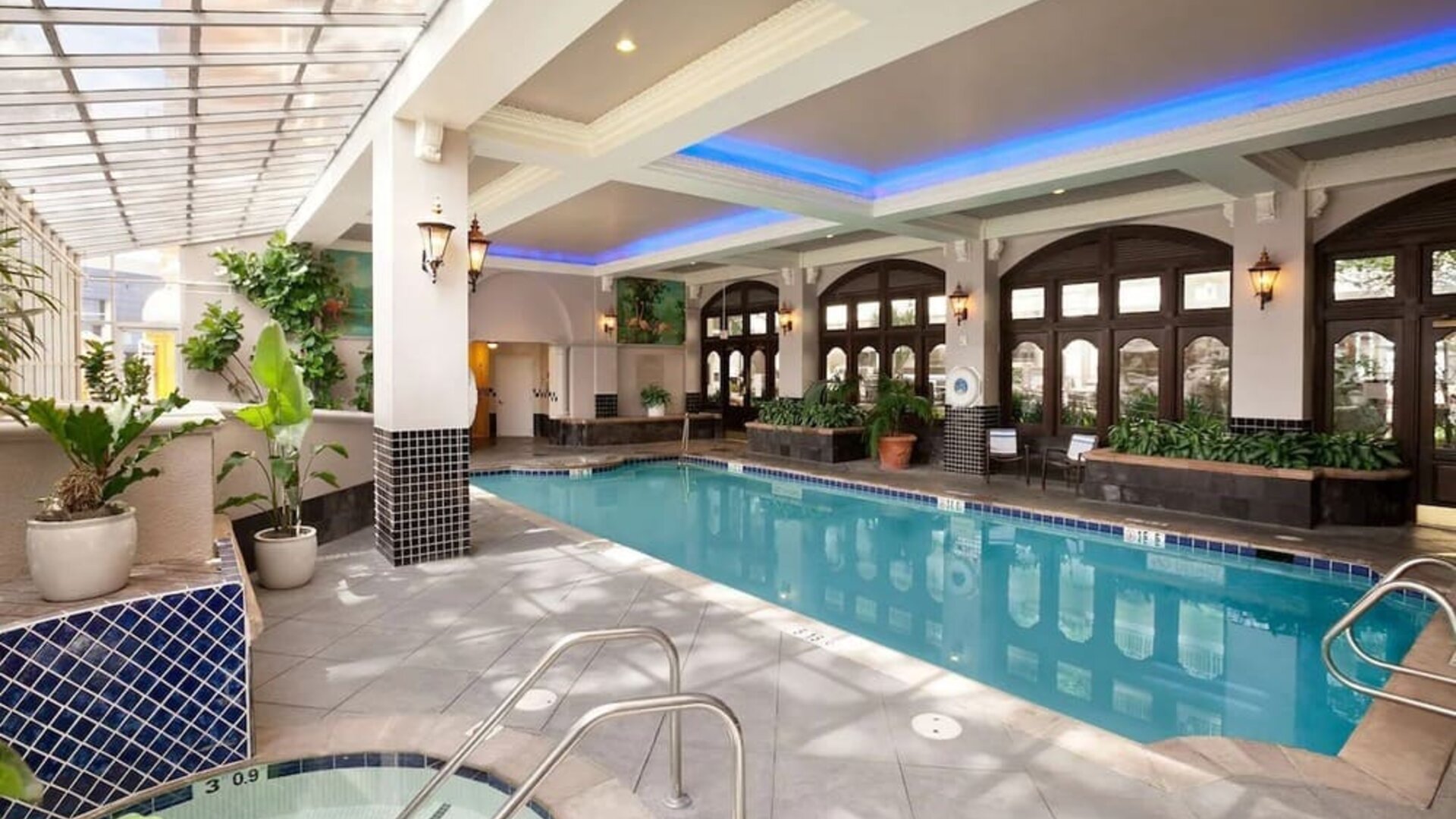 Refreshing indoor pool at Embassy Suites By Hilton San Francisco Airport Waterfront.