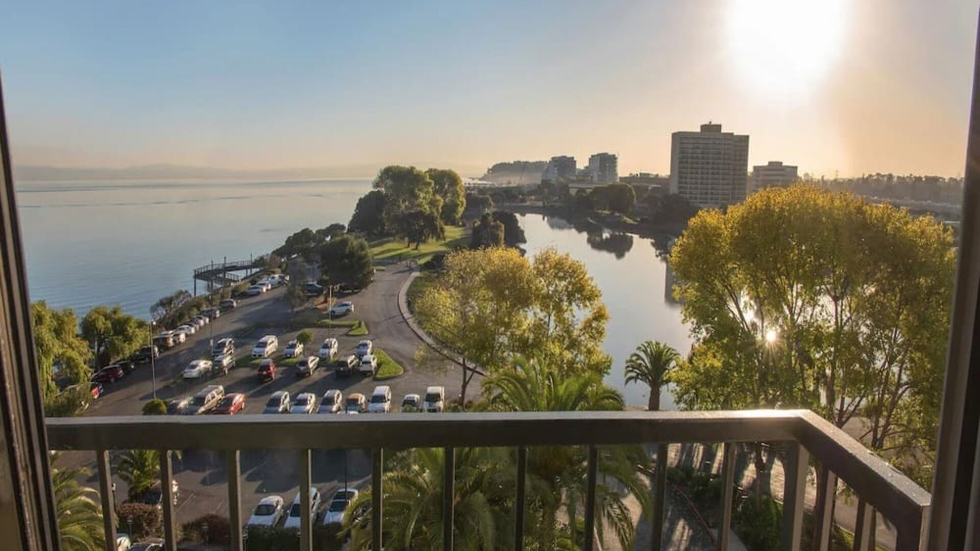 Balcony view at Embassy Suites By Hilton San Francisco Airport Waterfront.