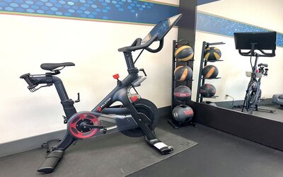 Peloton bike available in the fitness center of Hampton Inn Bloomington.