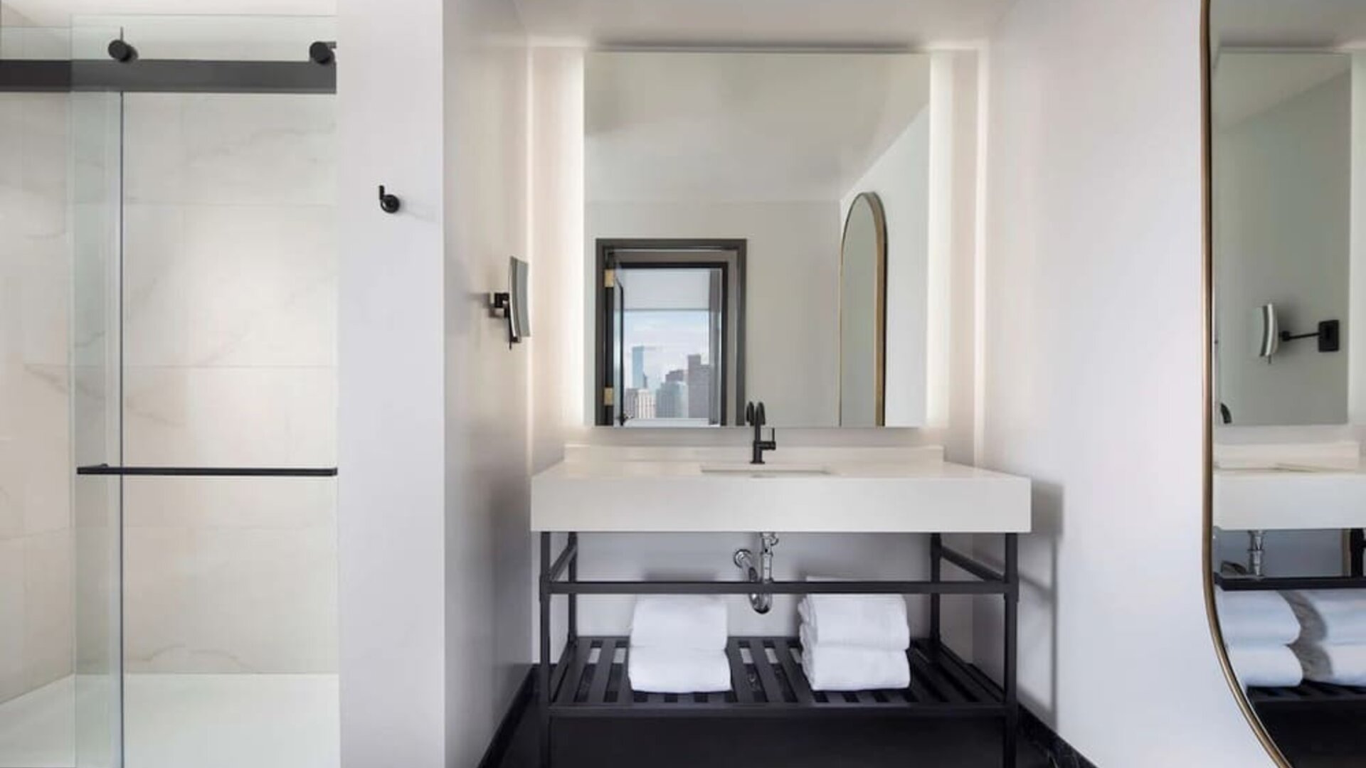 Private guest bathroom with shower at The Clift Royal Sonesta.