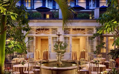 Beautiful patio with lounge seating at Royal Sonesta New Orleans.