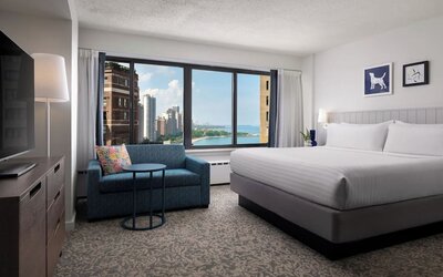 Bright and spacious day use room with sofa and private bathroom at Sonesta ES Suites Chicago Downtown Magnificent Mile - Medical.