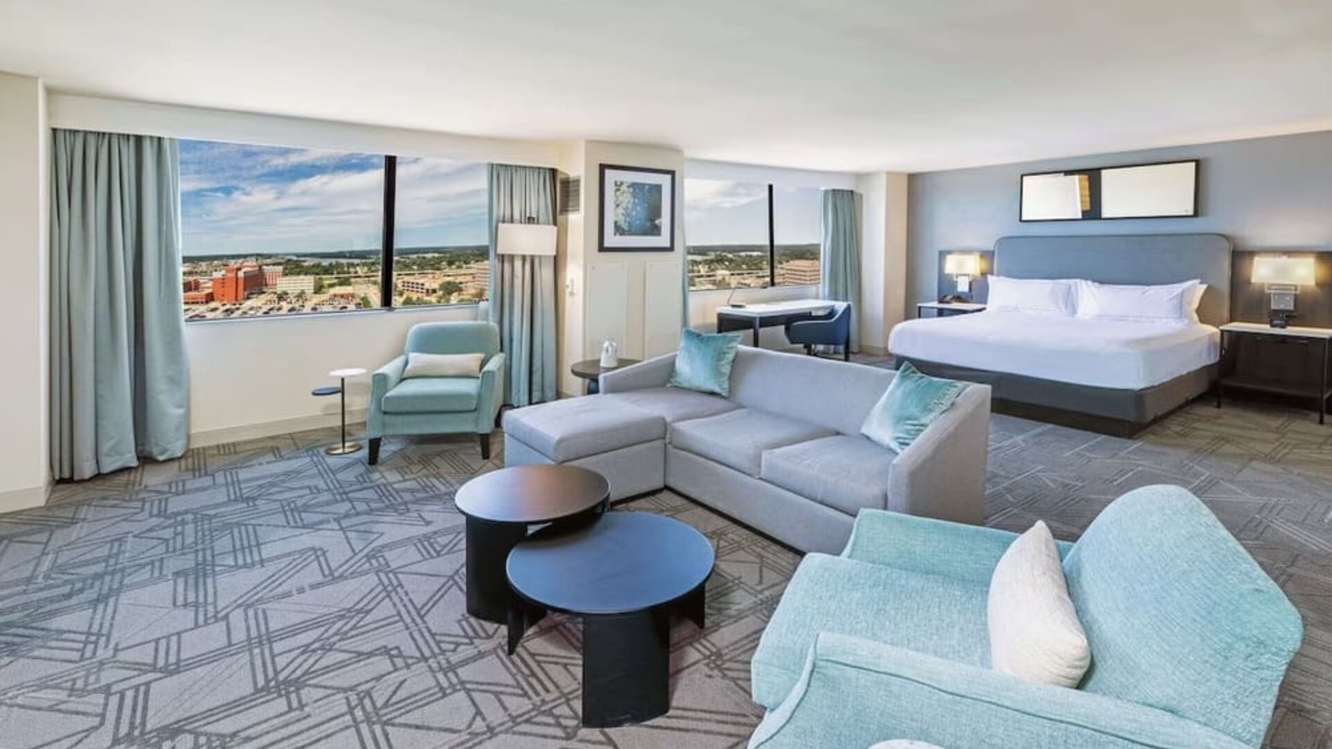 Spacious day use room with living area at DoubleTree By Hilton Tulsa-Downtown.
