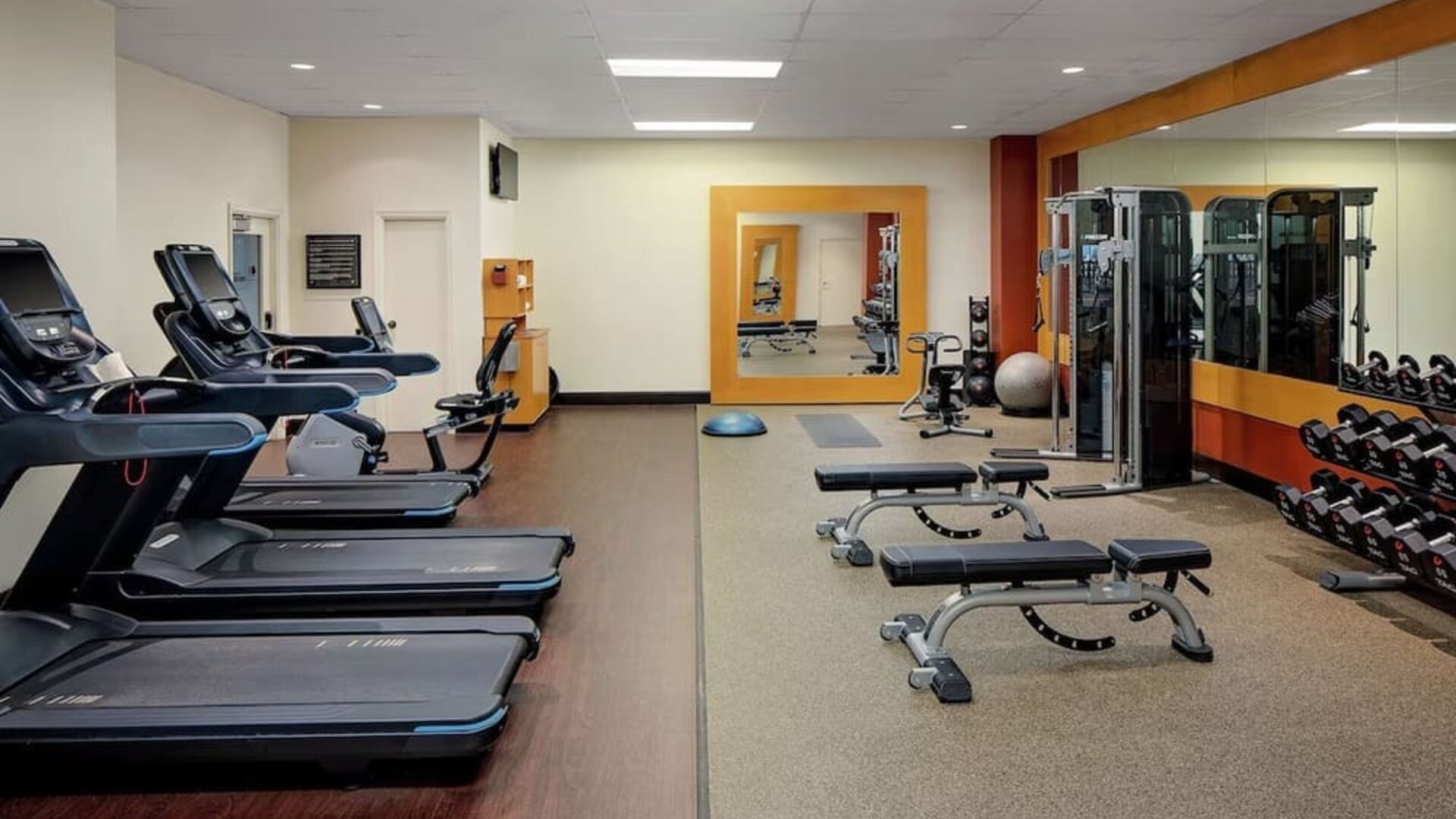 Fitness center at DoubleTree By Hilton Tulsa-Downtown.
