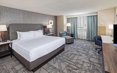 Day use room with work desk at DoubleTree By Hilton Tulsa-Downtown.

