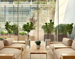 Lobby and coworking lounge at Hilton San Francisco Financial District.