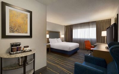 Day use room with work desk, lounger and coffee machine at DoubleTree By Hilton Albuquerque.