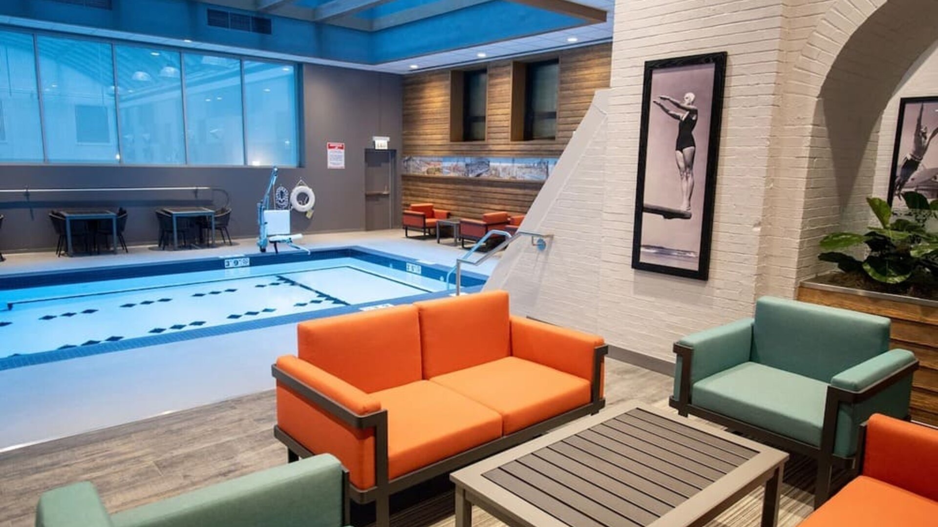 Plenty of seats around the pool at Palmer House A Hilton Hotel.