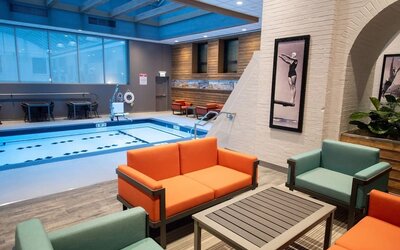 Plenty of seats around the pool at Palmer House A Hilton Hotel.