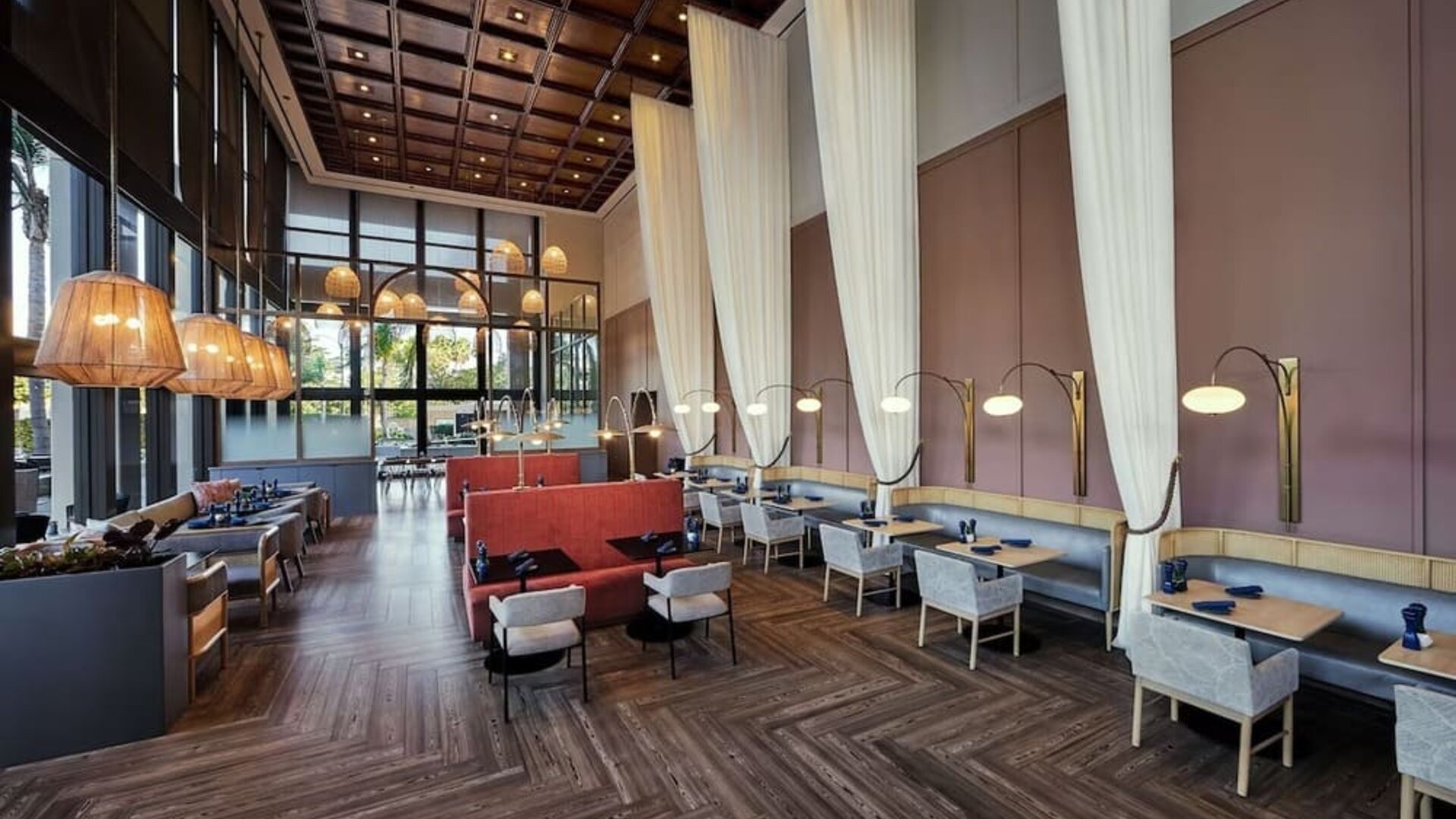 Breakfast area with natural light perfect for coworking at Hotel Fera Anaheim, A DoubleTree By Hilton.