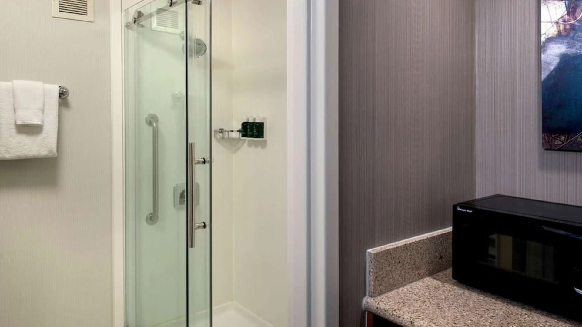 Private guest bathroom with shower at Sonesta Select Boston Milford.