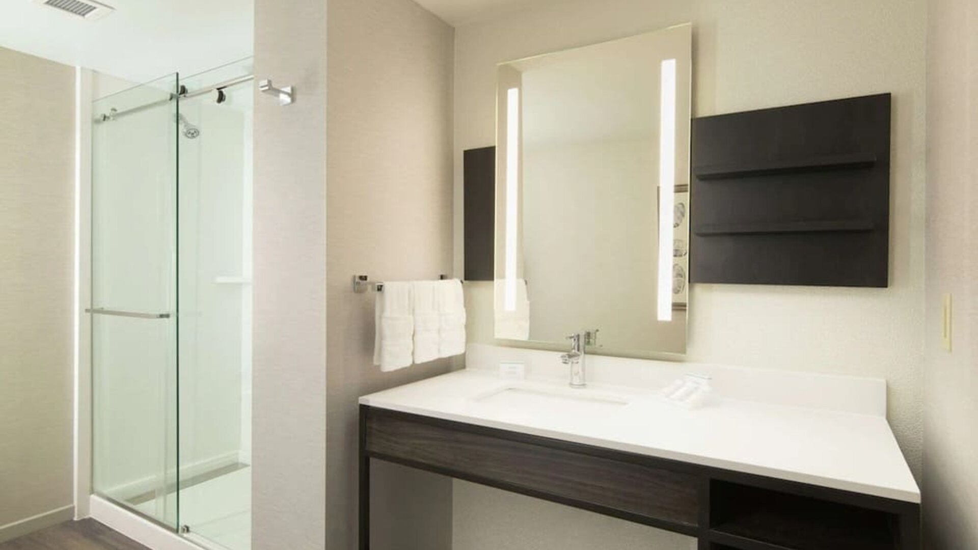 Guest bathroom with shower at Hilton Garden Inn Memphis Downtown.