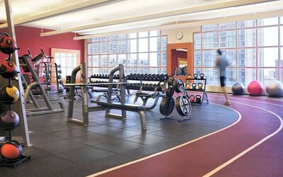 Fully-equipped fitness center at Hilton Chicago.