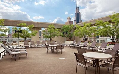 Sun beds perfect for coworking at Hilton Chicago.