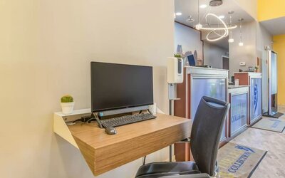 Business center at The Leo Collection, An Ascend Collection Hotel.