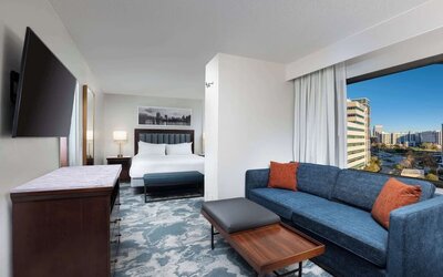 Day use room with living area at Doubletree By Hilton Houston Medical Center Hotel & Suites.