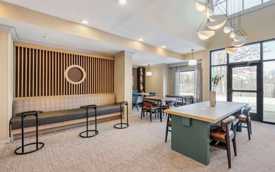 Stylish dining area at Sonesta ES Suites Dulles Airport.