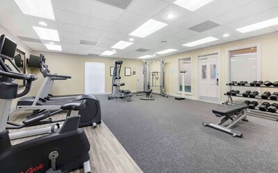 Fully equipped fitness center at Sonesta ES Suites Dulles Airport.