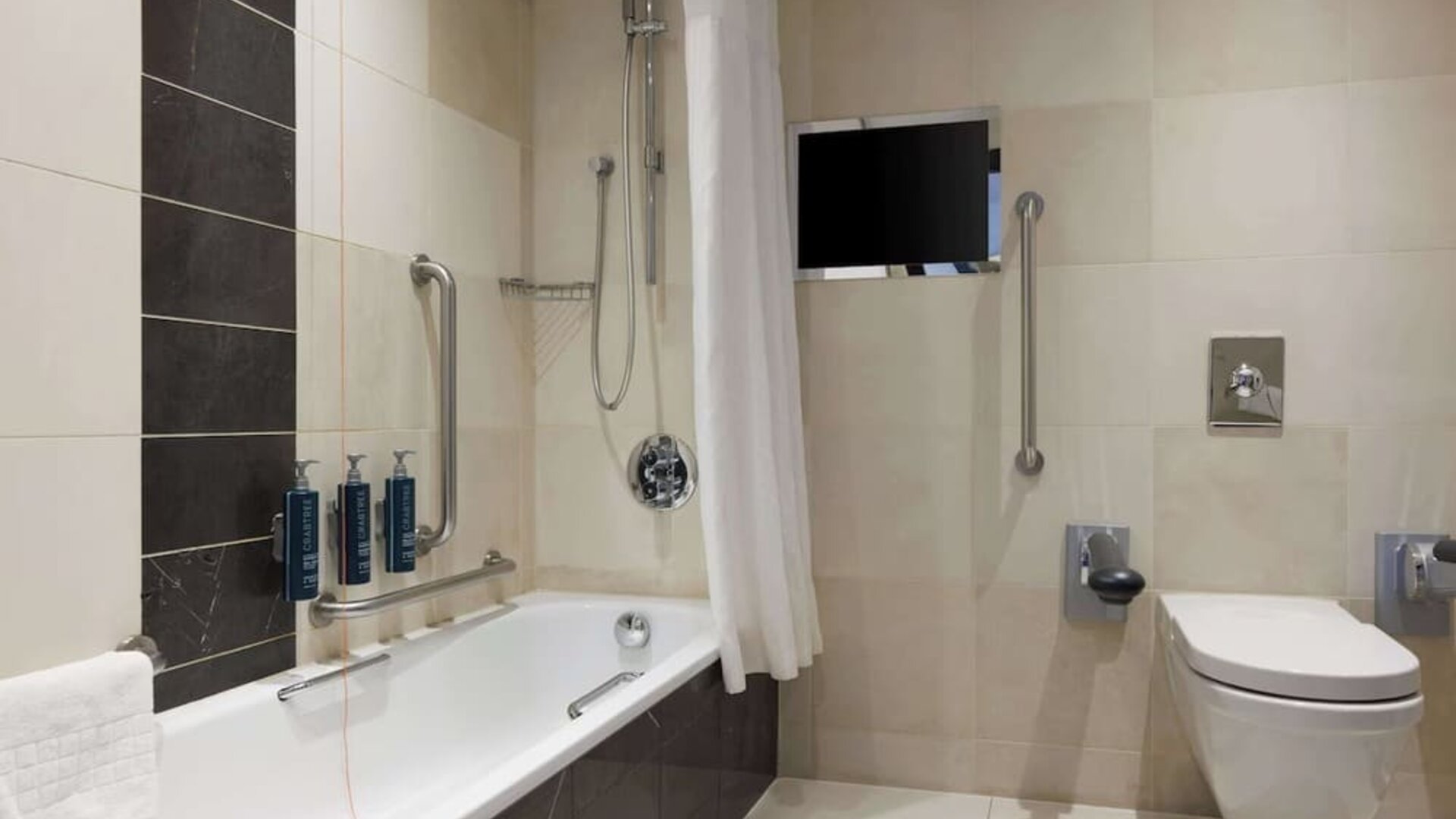 Guest bathroom at Hilton London Syon Park.