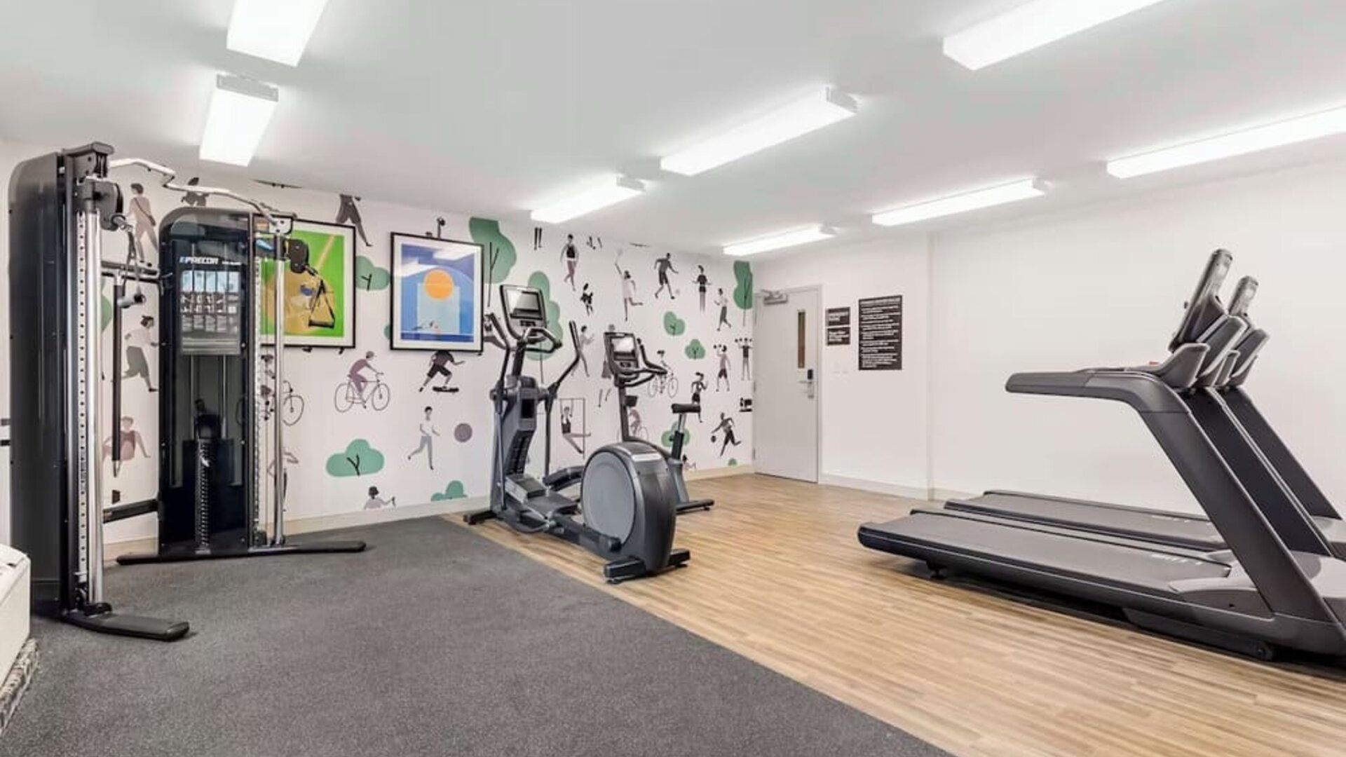 Well equipped fitness center at Sonesta Simply Suites Baltimore BWI Airport.