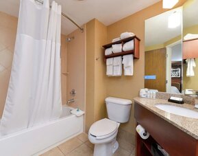 Private guest bathroom with combined shower and tub at Hampton Inn Columbus-East.