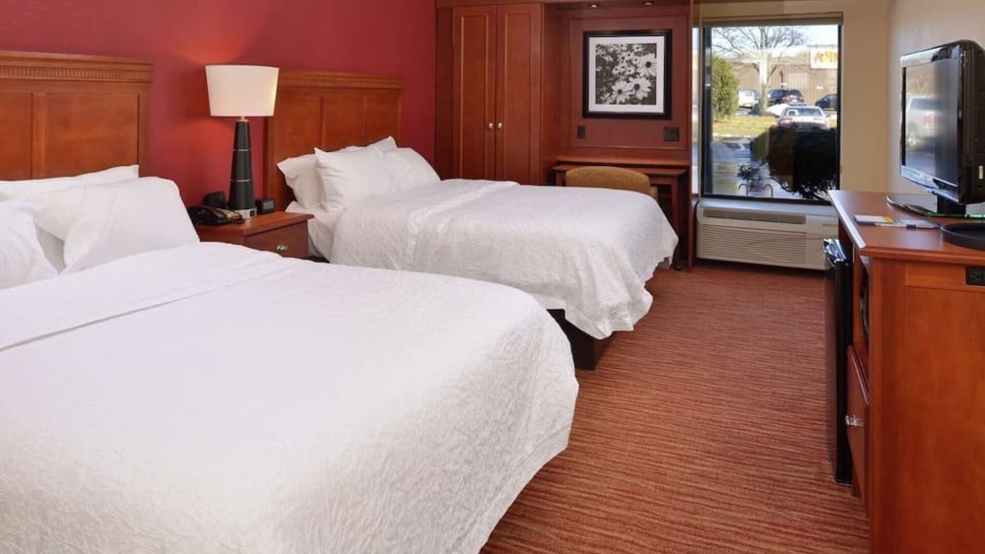 Day use twin room with work desk at Hampton Inn Columbus-East. 