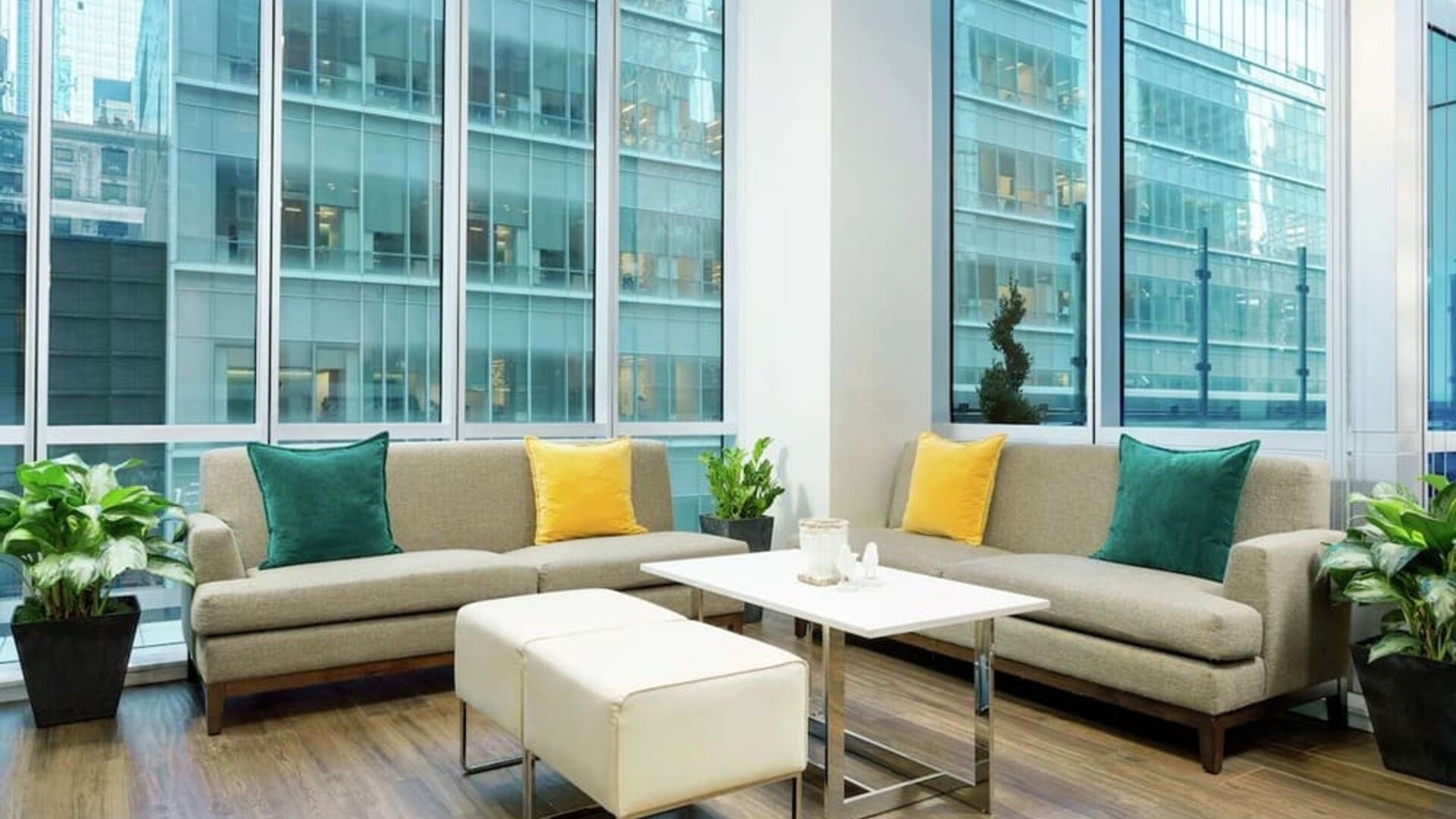 Lobby lounge at Hilton Garden Inn New York/Times Square Central.