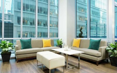 Lobby lounge at Hilton Garden Inn New York/Times Square Central.