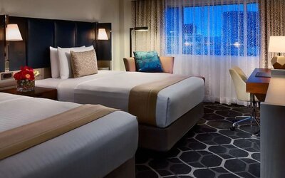 Day use twin room with work desk at Royal Sonesta Houston Galleria.