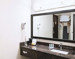 Private bathroom with shower and free toiletries at Hotel Inn Milwaukee.