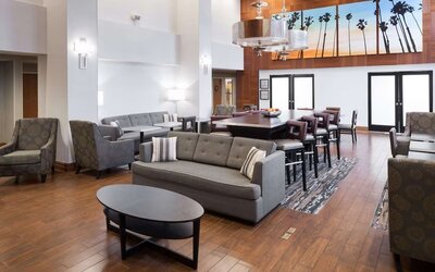 Lobby lounge and workspace at Hampton Inn Los Angeles-Orange County-Cypress.