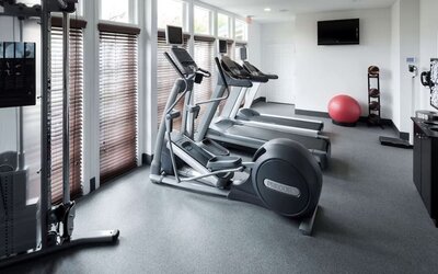 Well equipped fitness center at Homewood Suites By Hilton San Jose Airport-Silicon Valley.