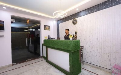 Reception desk at Hotel NoVo Agra.