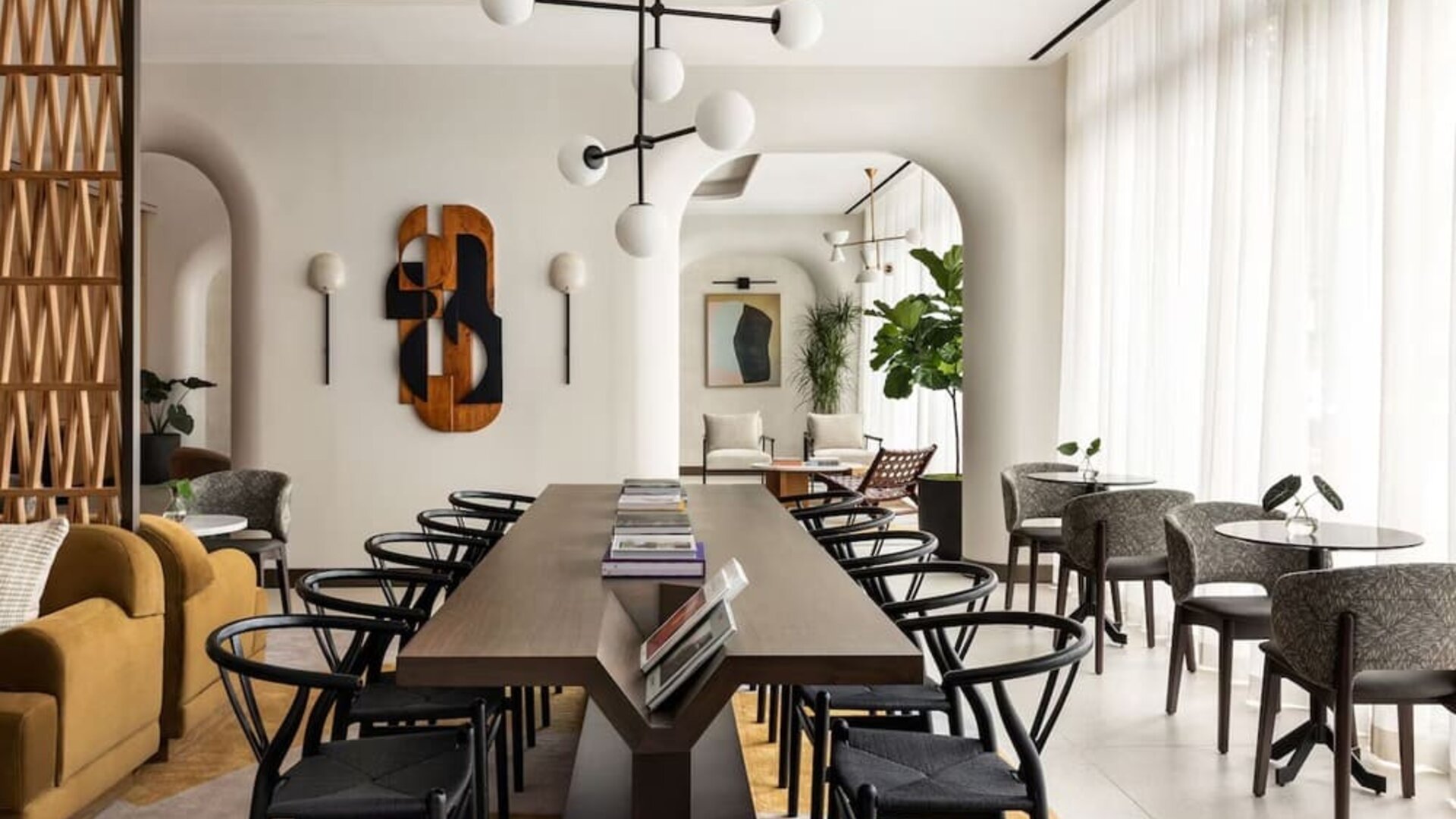 Lobby workspace perfect for coworking at Kimpton Theta New York - Times Square.